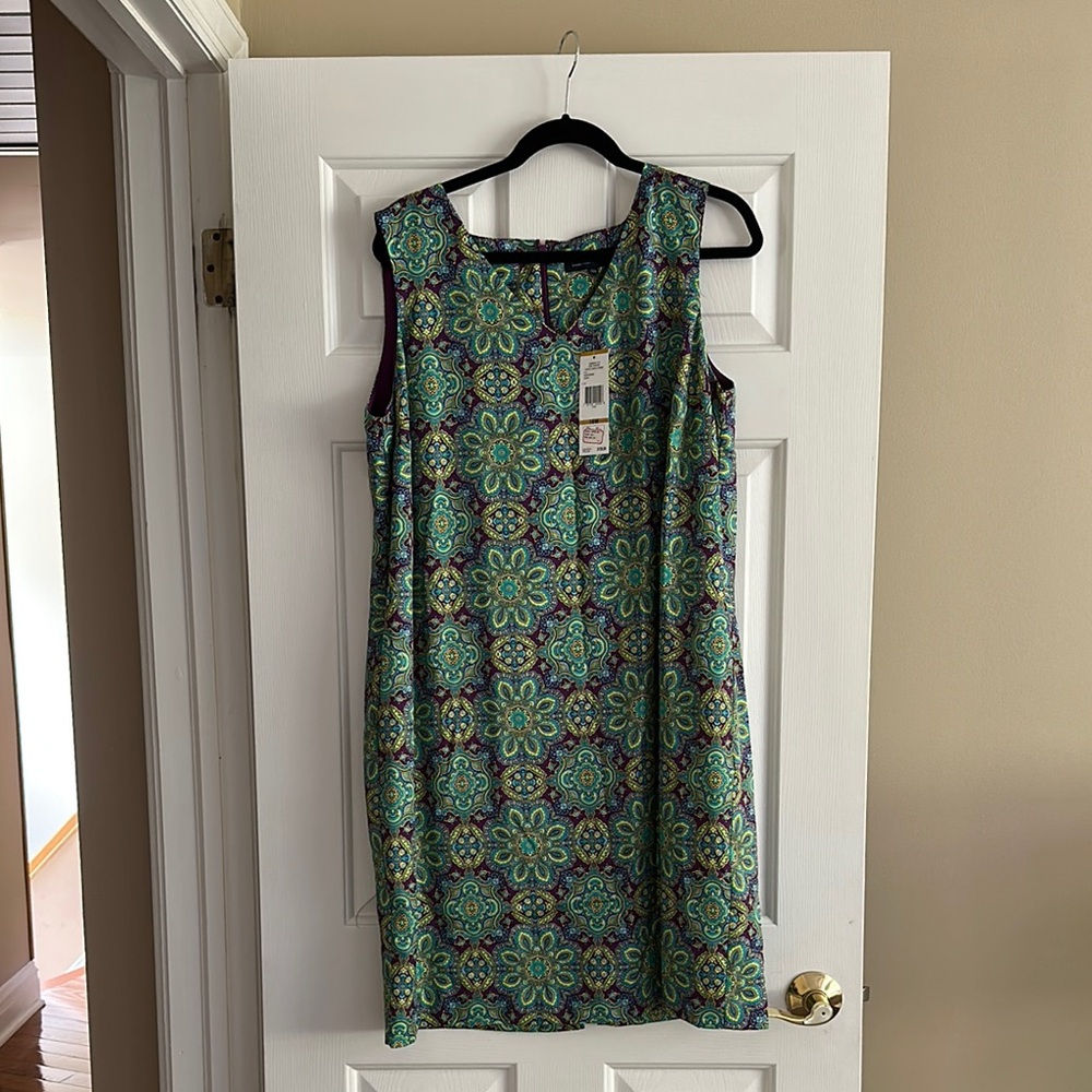 Jones New York Green Black Sheath Midi Dress